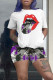 Purple Casual Print Camouflage Print Patchwork O Neck Short Sleeve Two Pieces