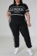 Black Casual Sportswear Daily Letter Print Basic Zipper Collar Short Sleeve Two Pieces