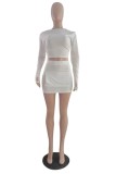 Light Blue Casual Solid Patchwork O Neck Long Sleeve Two Pieces