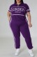 Purple Casual Sportswear Daily Letter Print Basic Zipper Collar Short Sleeve Two Pieces