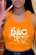 Orange Casual Print Letter U Neck Tops