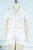 Red Casual Solid Patchwork Zipper Short Sleeve Two Pieces