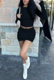 Light Blue Casual Solid Patchwork O Neck Long Sleeve Two Pieces
