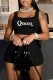 Black Casual Sportswear Daily Letter Print Basic U Neck Sleeveless Two Pieces