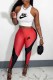 Red Sexy Street Print Patchwork Letter O Neck Sleeveless Two Pieces