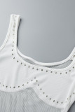 White Sexy Solid Hollowed Out Patchwork U Neck Sleeveless Two Pieces