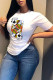 White Casual Daily Print Patchwork Letter O Neck T-Shirts
