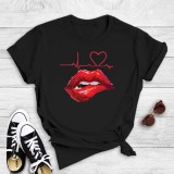 White Casual Lips Printed Basic O Neck T-Shirts