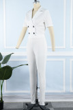 Red Casual Solid Patchwork Buttons Turn-back Collar Short Sleeve Two Pieces