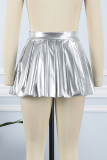 Silver Street Solid Patchwork Fold High Waist Type A Solid Color Bottoms