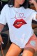 White Casual Lips Printed Basic O Neck T-Shirts