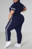 Pink Casual Sportswear Daily Letter Print Basic Zipper Collar Short Sleeve Two Pieces