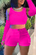 Rose Red Casual Solid Basic O Neck Four Piece Set (With Sleeves)
