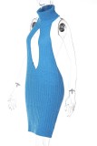 White Sexy Solid Hollowed Out Backless Turtleneck Sleeveless Dress Dresses
