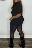 White Casual Letter Print Basic O Neck T-Shirts