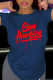 Navy Blue Street Print Patchwork Letter O Neck T-Shirts
