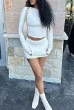 Light Blue Casual Solid Patchwork O Neck Long Sleeve Two Pieces