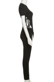 Black Casual Solid Asymmetrical O Neck Short Sleeve Two Pieces