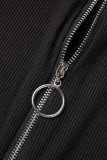 Grey Casual Solid Patchwork Zipper Turndown Collar Tops
