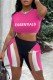 Rose Red Sexy Print Letter O Neck Short Sleeve Two Pieces