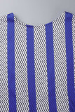 Blue Casual Striped Print Patchwork Backless O Neck Straight Dresses