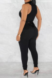 Pink Casual Solid Patchwork O Neck Sleeveless Two Pieces