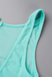 Blue Sexy Solid Patchwork V Neck Skinny Jumpsuits
