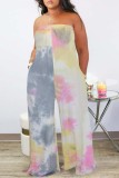 Grey Sexy Casual Print Tie Dye Backless Strapless Regular Jumpsuits