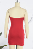 Red Sexy Print Backless Strapless Sleeveless Dress Dresses