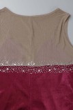Black Sexy Patchwork Hot Drilling See-through O Neck Sleeveless Dress Dresses