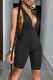 Black Sexy Solid Patchwork Halter Skinny Rompers