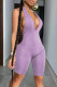 Purple Sexy Solid Patchwork Halter Skinny Rompers