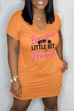 Pink Casual Letter Print Basic O Neck Short Sleeve Dress
