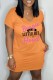Orange Casual Letter Print Basic O Neck Short Sleeve Dress