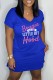Blue Casual Letter Print Basic O Neck Short Sleeve Dress