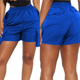 Blue Casual Solid Patchwork Pocket Asymmetrical Straight High Waist Straight Solid Color Bottoms