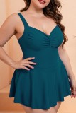 Ink Green Sexy Solid Backless Spaghetti Strap Plus Size Swimwear (With Paddings)