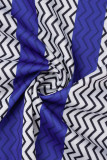 Blue Casual Striped Print Patchwork Backless O Neck Straight Dresses