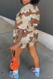 Multicolor Casual Letter Print Basic O Neck Short Sleeve Two Pieces
