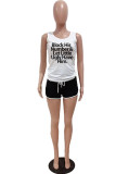 White Grey Casual Letter Print Patchwork U Neck Sleeveless Two Pieces