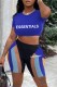 Blue Sexy Print Letter O Neck Short Sleeve Two Pieces