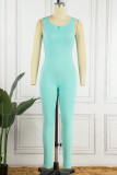 Blue Sexy Solid Patchwork V Neck Skinny Jumpsuits