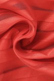 Red Casual Solid See-through Turtleneck Long Sleeve Dresses