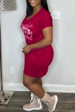 Pink Casual Letter Print Basic O Neck Short Sleeve Dress