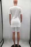 Blue Sexy Solid Hollowed Out Patchwork Zipper O Neck Short Sleeve Two Pieces