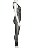 Black Sexy Solid Hollowed Out Patchwork U Neck Skinny Jumpsuits