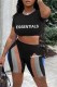 Black Sexy Print Letter O Neck Short Sleeve Two Pieces