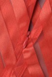 Red Casual Solid See-through Turtleneck Long Sleeve Dresses