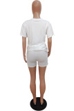 White Casual Letter Patchwork O Neck Short Sleeve Two Pieces