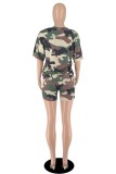 Multicolor Casual Letter Print Basic O Neck Short Sleeve Two Pieces